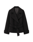 "Warm Cocoon" Italian Herringbone Wool Classic Lapel Micro-coon Short Wool Coat for Women
