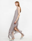 Acetate Mulberry Silk V - Neck Ruffled Draped Twist Strap Summer Dress "Rosy Ombre" - variant_title