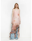 Acetate Mulberry Silk V - Neck Ruffled Draped Twist Strap Summer Dress "Rosy Ombre" - variant_title