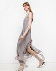 Acetate Mulberry Silk V - Neck Ruffled Draped Twist Strap Summer Dress "Rosy Ombre" - variant_title