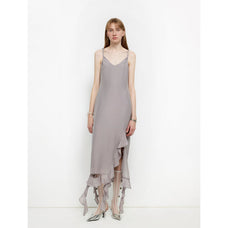 Acetate Mulberry Silk V - Neck Ruffled Draped Twist Strap Summer Dress "Rosy Ombre" - variant_title