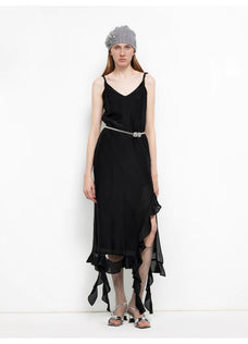 Acetate Mulberry Silk V - Neck Ruffled Draped Twist Strap Summer Dress "Rosy Ombre" - variant_title