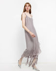 Acetate Mulberry Silk V - Neck Ruffled Draped Twist Strap Summer Dress "Rosy Ombre" - variant_title