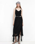 Acetate Mulberry Silk V - Neck Ruffled Draped Twist Strap Summer Dress "Rosy Ombre" - variant_title