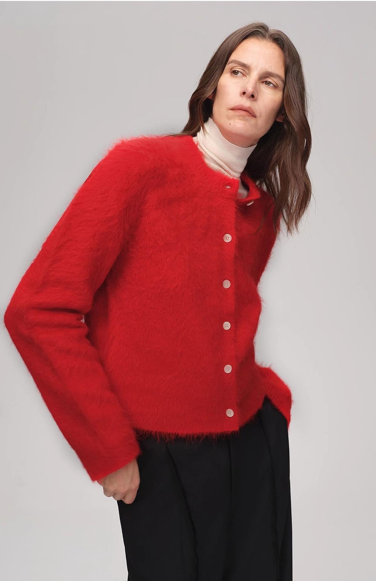 Albaca Alpaca Brushed Round Neck Straight Cardigan Women's Sweater - variant_title