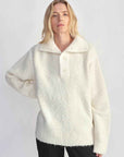 Alpaca wool blended bouclé yarn Spliced POLO shirt Lazy and relaxed sweater - variant_title
