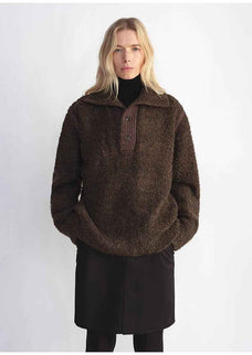 Alpaca wool blended bouclé yarn Spliced POLO shirt Lazy and relaxed sweater - variant_title