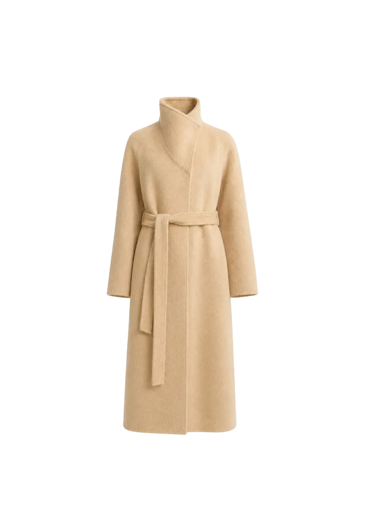 Architectural Grace alpaca wool A-line lapel long coat product image 01