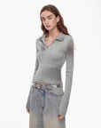 "Artistic Abstract" sfumato distressed printed merino wool waisted polo collar long sleeve short knit sweater - variant_title