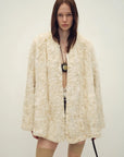 Artistic Weaving milk yellow Rex rabbit fur coat belted model view