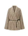 Artistic Weaving oatmeal ash gradient Rex rabbit fur coat front product view