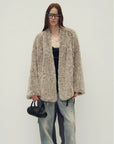 Artistic Weaving oatmeal ash woven rabbit fur coat front model view