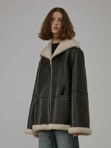 August Night reversible short lapel faux leather shearling jacket product image 08