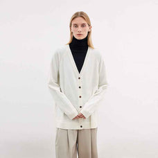 Australian merino wool loose V - neck wool knitted cardigan - variant_title