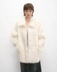 Autumn Exclusive off-white short lapel shearling coat, relaxed front view