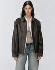 Firelady Fur Barn Feelings removable sleeve leather jacket front view