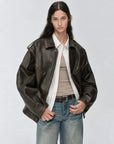Firelady Fur Barn Feelings removable sleeve leather jacket back view