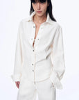 Firelady Fur Berlin Afternoon Tea women's linen shirt in White front model view