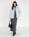 Black Sugar Light Blue fox fur cardigan full-length model view
