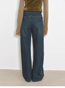 "Blue Island" heavy - duty distressed, slim and durable mid - rise curved knife cotton washed jeans - variant_title