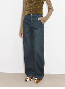 "Blue Island" heavy - duty distressed, slim and durable mid - rise curved knife cotton washed jeans - variant_title