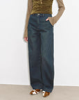 "Blue Island" heavy - duty distressed, slim and durable mid - rise curved knife cotton washed jeans - variant_title