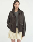 Letrans Vintage Waxed Finish Drop Shoulder Funnel Neck Cropped Leather Jacket Canyon Sunset