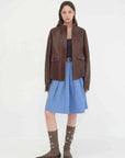 Letrans Vintage Waxed Finish Drop Shoulder Funnel Neck Cropped Leather Jacket Canyon Sunset