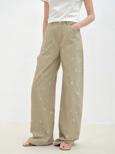 "Carol Pie" loose high - waisted wide - leg calla lily print jeans for women - variant_title