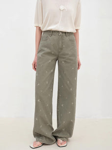 "Carol Pie" loose high - waisted wide - leg calla lily print jeans for women - variant_title