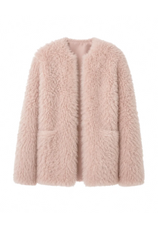 Castle Dusk pink V-neck Toscana curly wool shearling coat, front product view