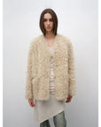 "Castle Dusk" V - neck Italian imported Tuscan curly wool sheepskin fur coat winter - variant_title