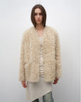 "Castle Dusk" V - neck Italian imported Tuscan curly wool sheepskin fur coat winter - variant_title