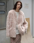 "Castle Dusk" V - neck Italian imported Tuscan curly wool sheepskin fur coat winter - variant_title