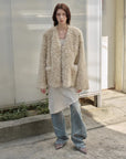 "Castle Dusk" V - neck Italian imported Tuscan curly wool sheepskin fur coat winter - variant_title