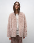 "Castle Dusk" V - neck Italian imported Tuscan curly wool sheepskin fur coat winter - variant_title