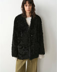 "Castle Dusk" V - neck Italian imported Tuscan curly wool sheepskin fur coat winter - variant_title