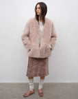 "Castle Dusk" V - neck Italian imported Tuscan curly wool sheepskin fur coat winter - variant_title