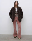 "Castle Dusk" V - neck Italian imported Tuscan curly wool sheepskin fur coat winter - variant_title