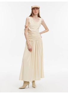 "Casual Commuting" light luxury mercerized cotton special - shaped collar waist irregular lazy long dress - variant_title
