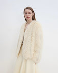 "Champagne on a Snowy Night" imported fox fur two - tone V - neck oblique stripe slim jacket - variant_title