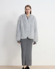 "Champagne on a Snowy Night" imported fox fur two - tone V - neck oblique stripe slim jacket - variant_title