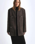 Circle Texture Sequined Wool Tweed Round Neck Long Chanel Style Coat for Women - variant_title