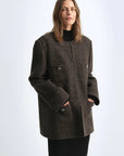 Circle Texture Sequined Wool Tweed Round Neck Long Chanel Style Coat for Women - variant_title