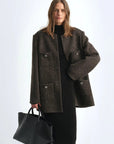 Circle Texture Sequined Wool Tweed Round Neck Long Chanel Style Coat for Women - variant_title