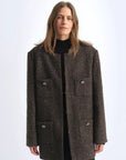 Circle Texture Sequined Wool Tweed Round Neck Long Chanel Style Coat for Women - variant_title