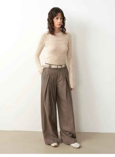 "City Stroll" casual and relaxed wool - blend double - pleated straight draped wide - leg casual trousers for autumn - variant_title