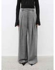 "City Stroll" casual and relaxed wool - blend double - pleated straight draped wide - leg casual trousers for autumn - variant_title