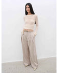 "City Stroll" casual and relaxed wool - blend double - pleated straight draped wide - leg casual trousers for autumn - variant_title