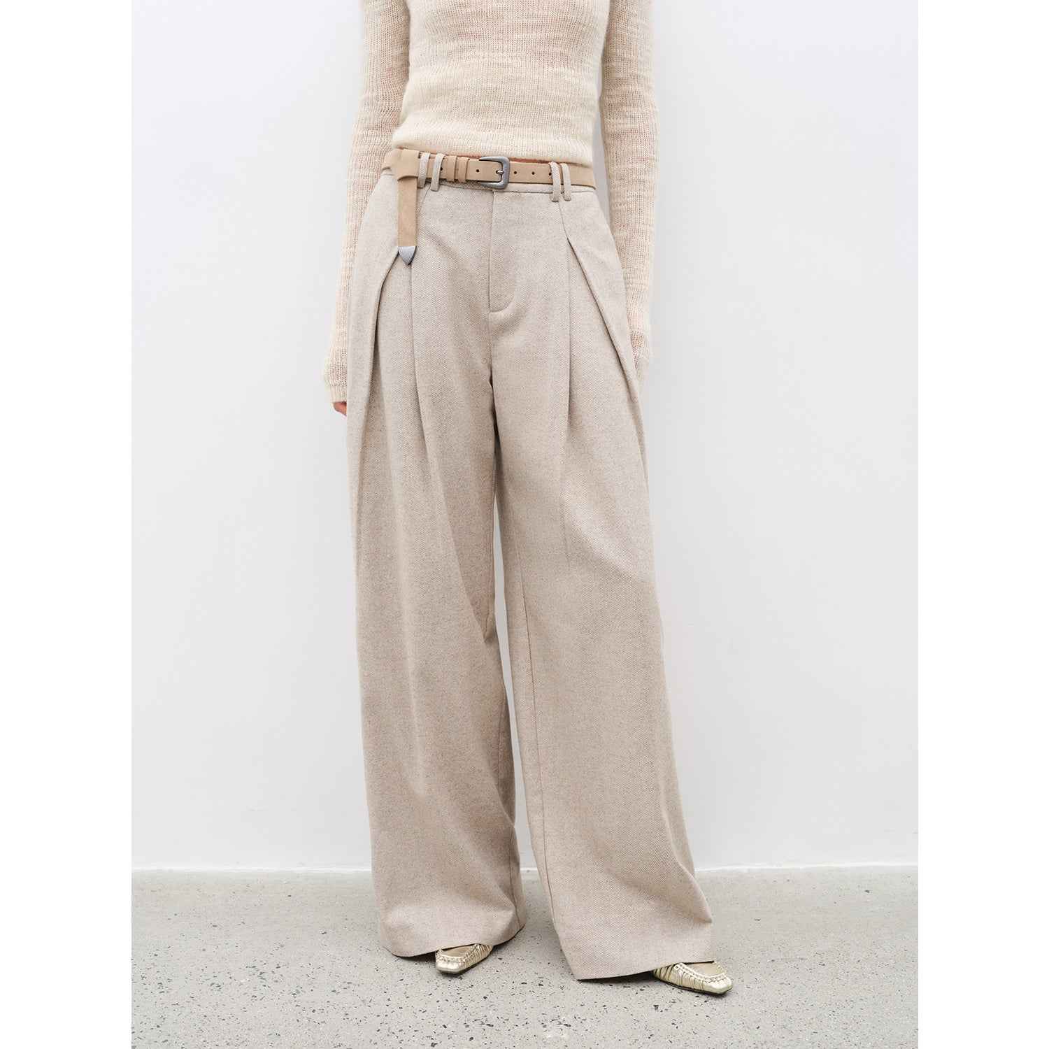 "City Stroll" casual and relaxed wool - blend double - pleated straight draped wide - leg casual trousers for autumn - variant_title